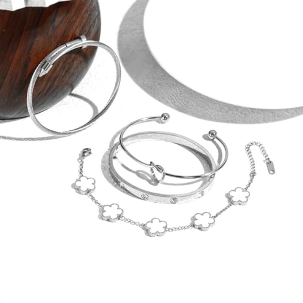 4-Piece Stackable Floral Bangle Bracelets Set, St… - image 4